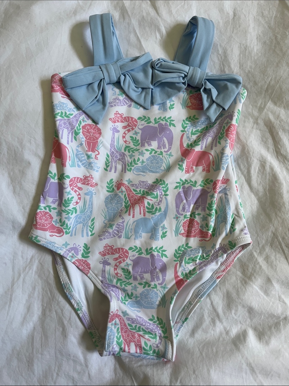 The Beaufort Bonnet Company Baby Girls Pastel Animals Bows One Piece Swimsuit
